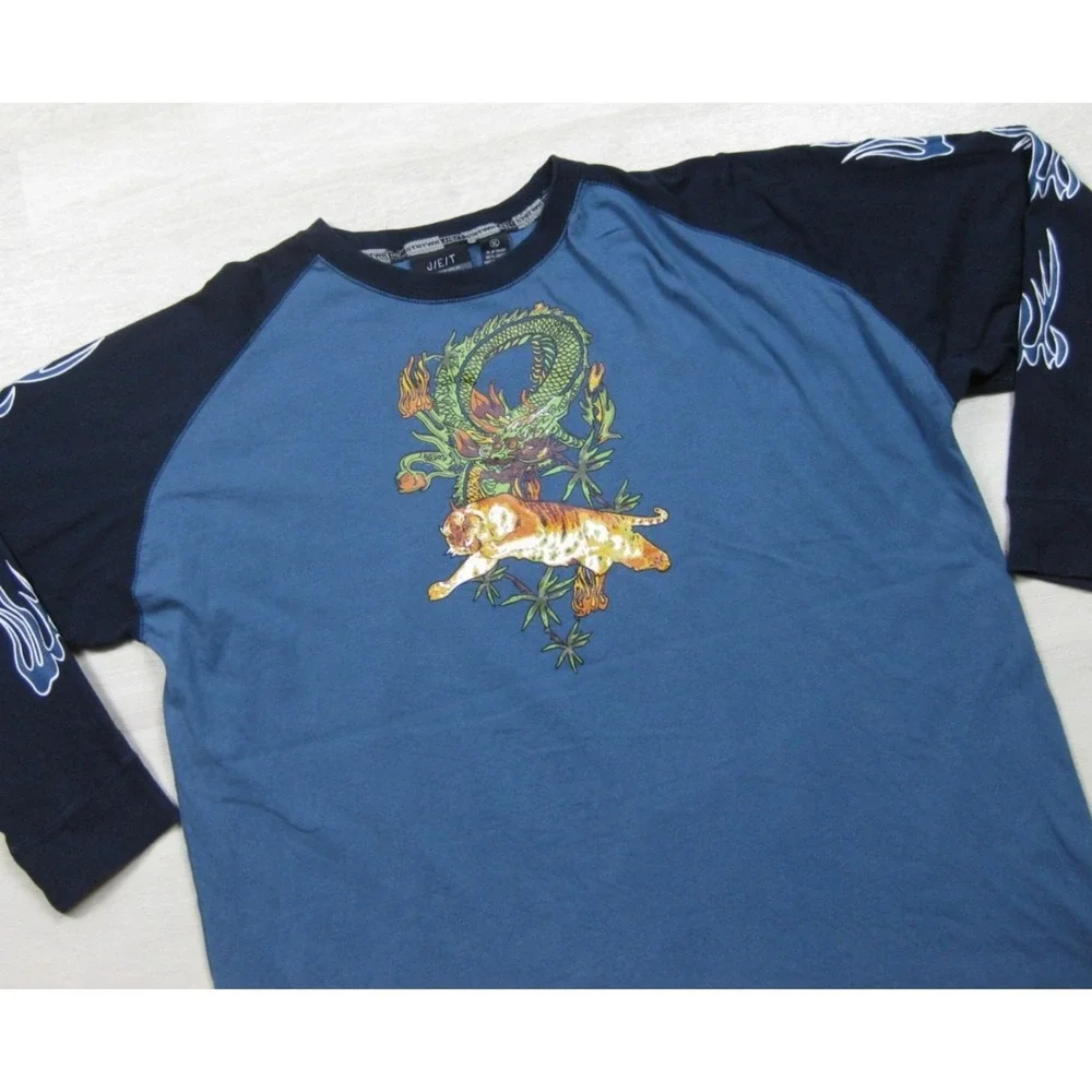 Y2K Long Sleeve T Shirt (XL) Flame Dragon Tiger Sleeve Hit Cyber Jesse Pinkman - Picture 3 of 10